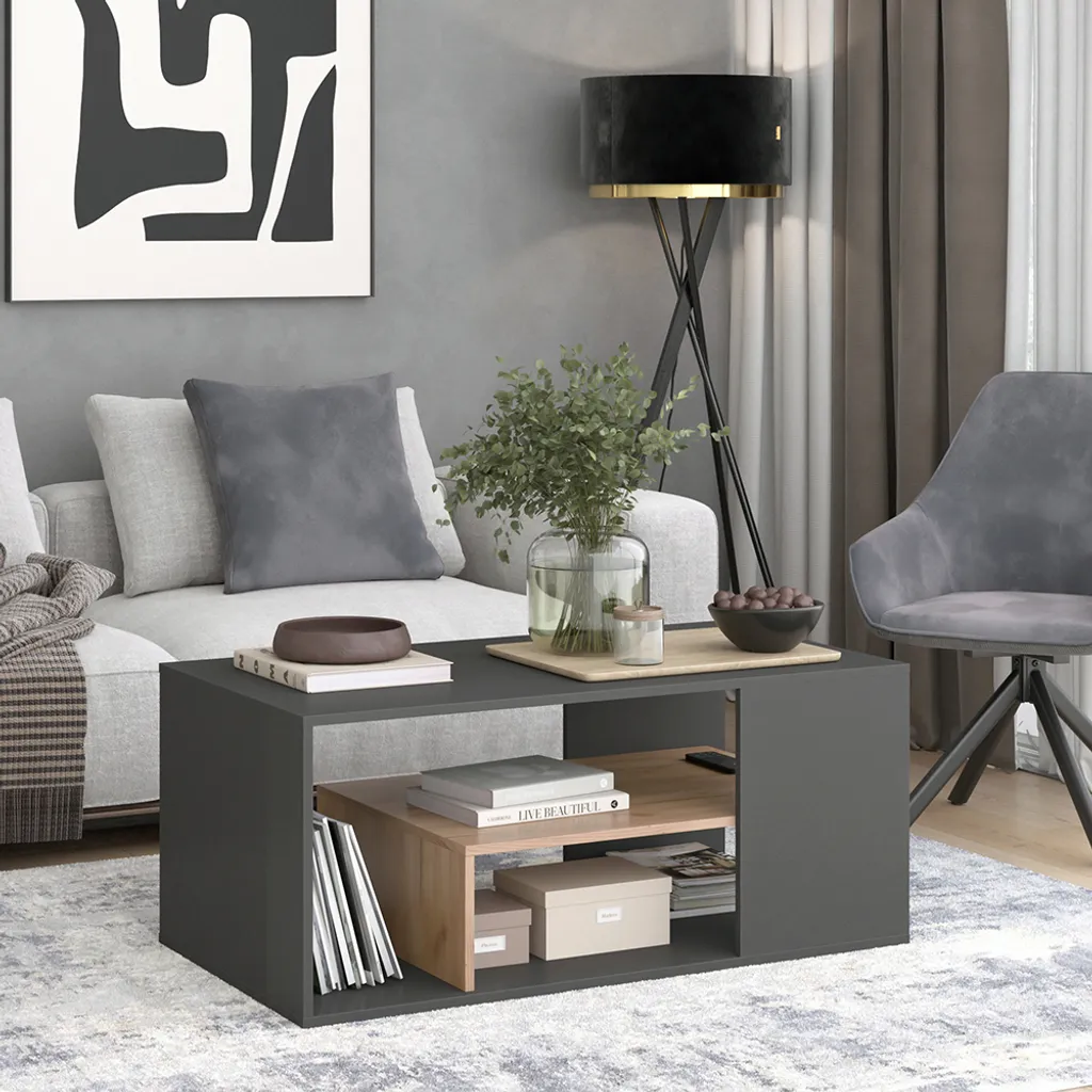 Vicco Edgar Tavolino Soggiorno Moderno 110x59 Antracite Rovere