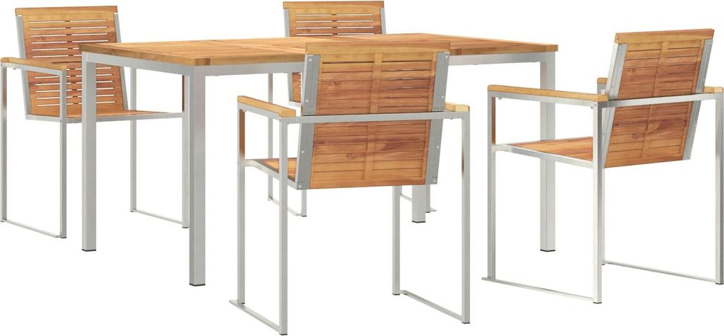 Möbel-Stil 5-teiliges Garten Esszimmer Set aus massivem Teakholz, Outdoor Esszimmertisch 150x90x75 cm aus massivem Teakholz - Gartentische "2025"4...