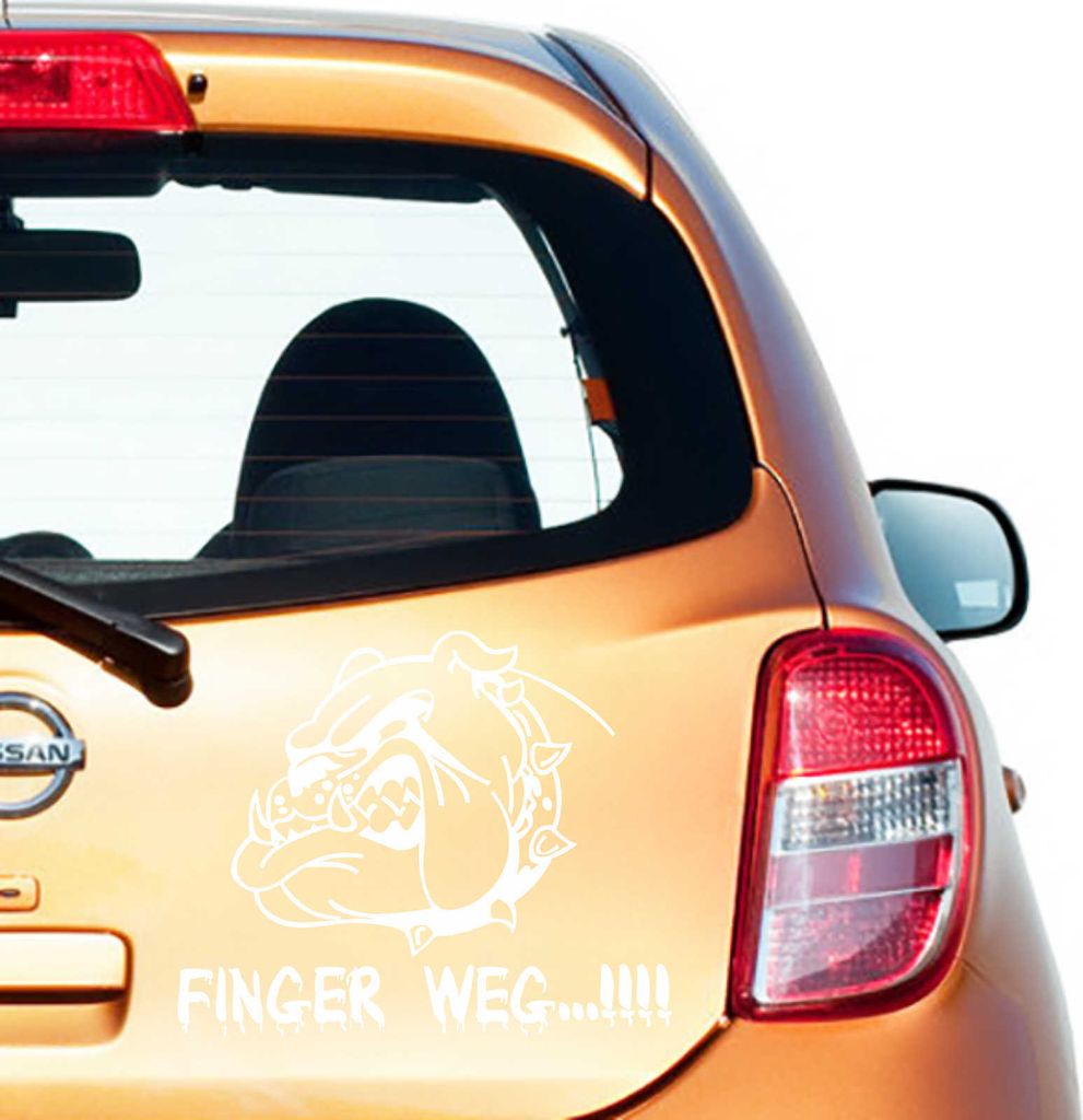 Aufkleber - Autoaufkleber "Finger Weg!" 22cm x 27cm Weiß - Tuning Carystyling Heckscheibe Auto