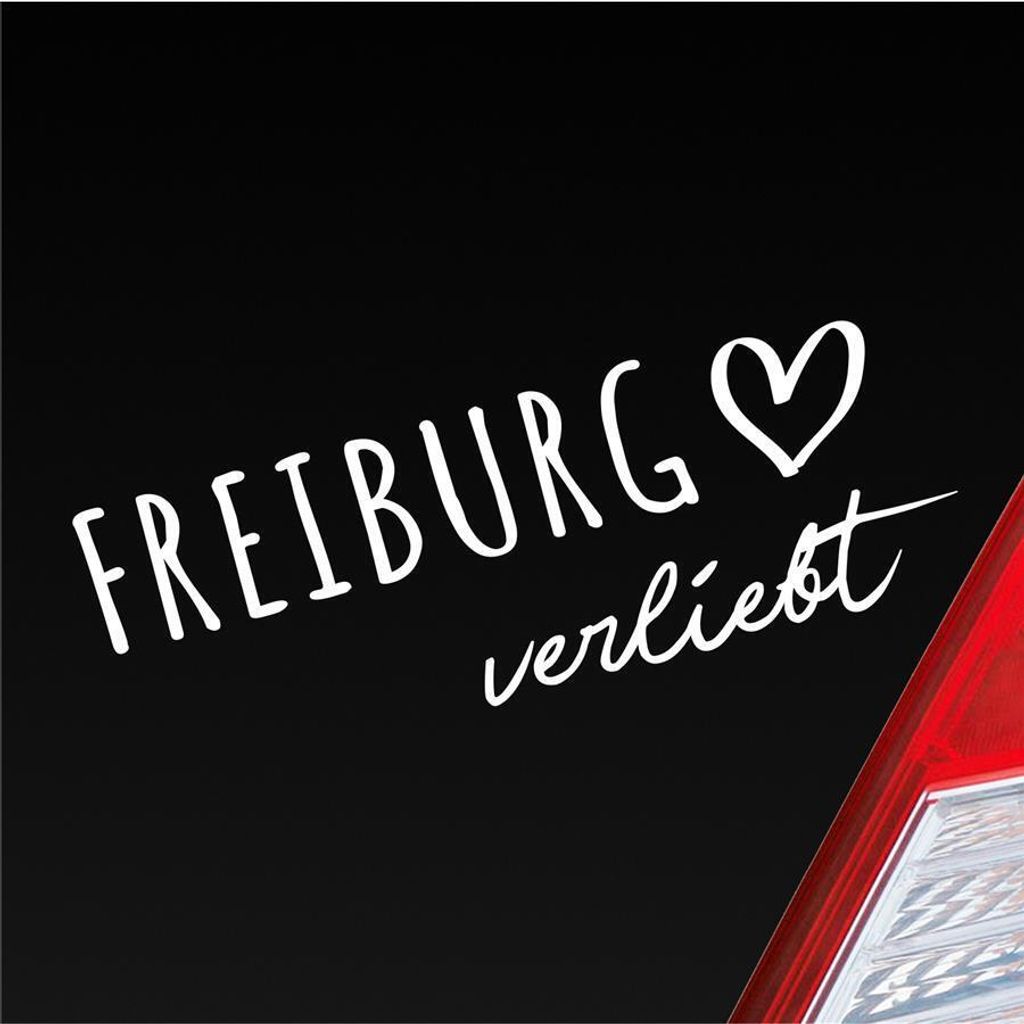 Auto Aufkleber Freiburg verliebt Herz Stadt Heimat Liebe Car 19x7 cm Weiss Glanz Sticker Heckscheibenaufkleber