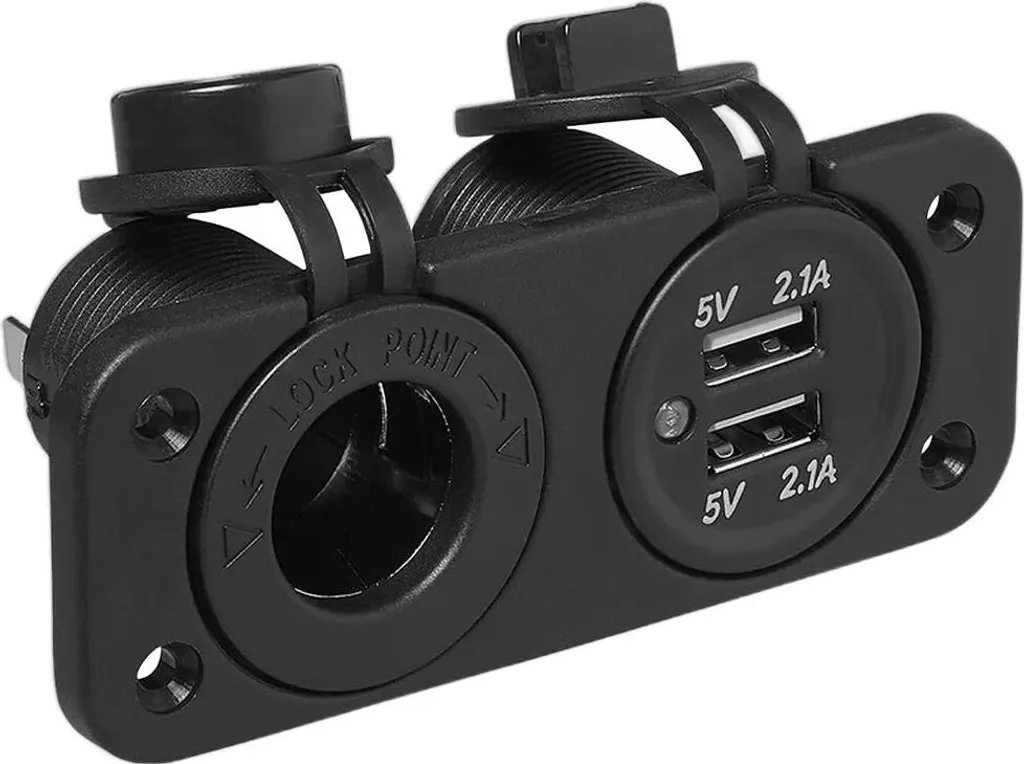 Kit double USB 2x2100mA haute puissance avec prise DIN encastrable 12V