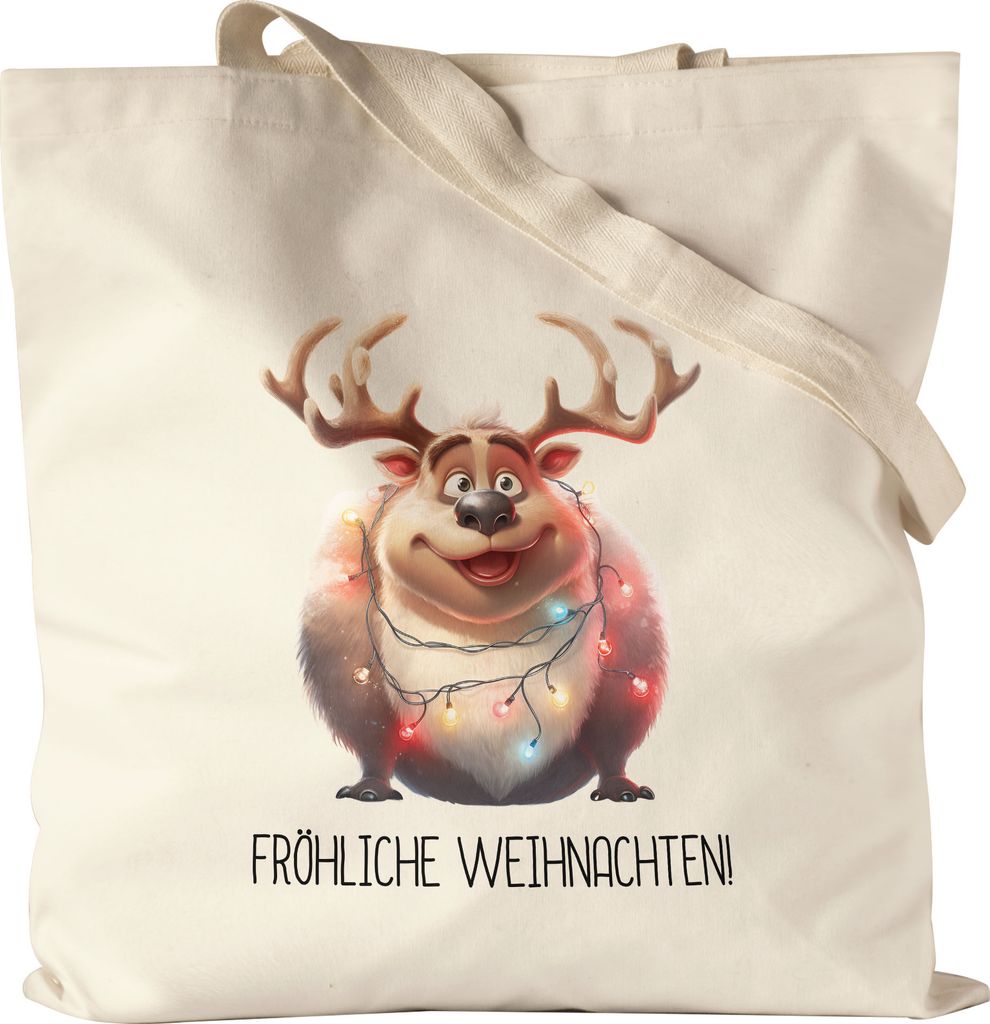 Fröhliche Weihnachten Lustiges Rentier Jutebeutel Lichterkette Adventsgeschenk
