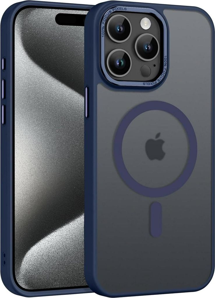 Handyhülle für iPhone 15 Pro Hülle MagSafe kompatibel mit Metall Kamerarahmen Magnet Case TPU Kantenschutz