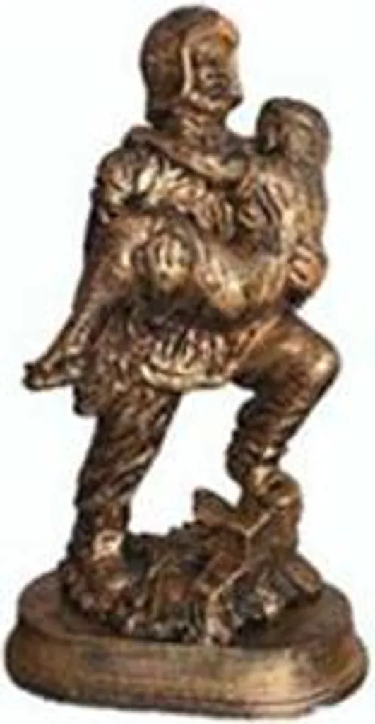 Figurine décorative pompier sauveteur et enfant en bronze antique