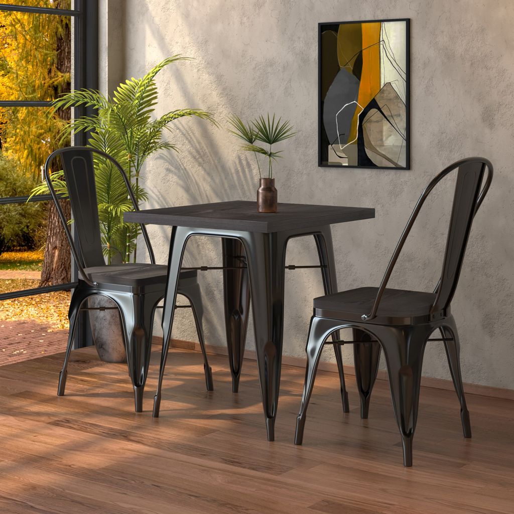 CALIFORNIA | Tolix Tisch- & Stuhl-Set | 2x Stuhl | 70x70cm | Wenge & Schwarz | Tolix Stuhl, Industrie Stuhl, Industrie Tisch