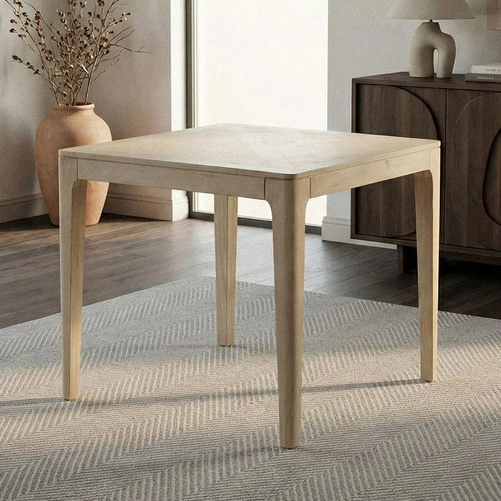 Table à manger WOHNLING en bois de manguier 80x80 cm blanc délavé chic