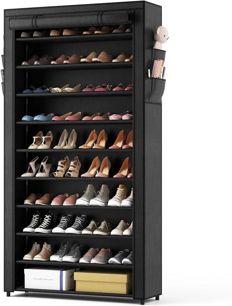 Étagère à chaussures 11 niveaux noire pour 50 paires avec housse