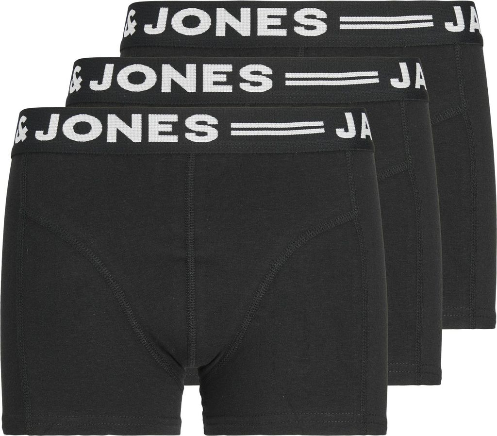 JACK&JONES Jungen Boxershorts, 3er Pack - SENSE TRUNKS, Baumwoll-Stretch, Logobund Schwarz 176