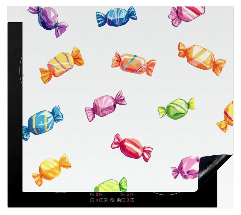 Herdabdeckplatte 60x52 cm Einteilig für die Küche - Induktionsfeld Glaskeramikkochfeld Abdeckung - Vinyl Matte Aufrollbar Blau - Muster - Candy