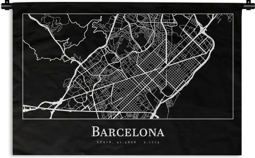 MuchoWow Wandteppich Wandbehang Stadtplan - Barcelona - Karte 150x100 cm Tapisserie Dekoration Wandtuch - Waschbar - Tapisserien - Wand-Decke