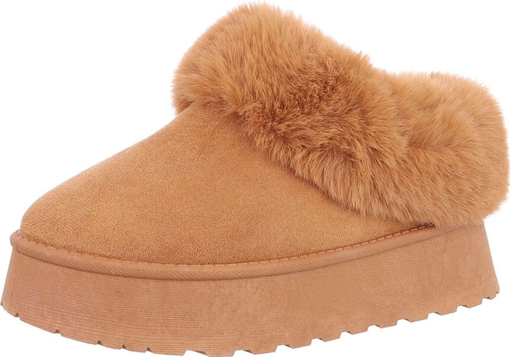 Ital-Design Damen Stiefeletten Plateaustiefeletten Warm gefüttert Wildlederoptik Snowboots 87531867 Camel Gr. 38