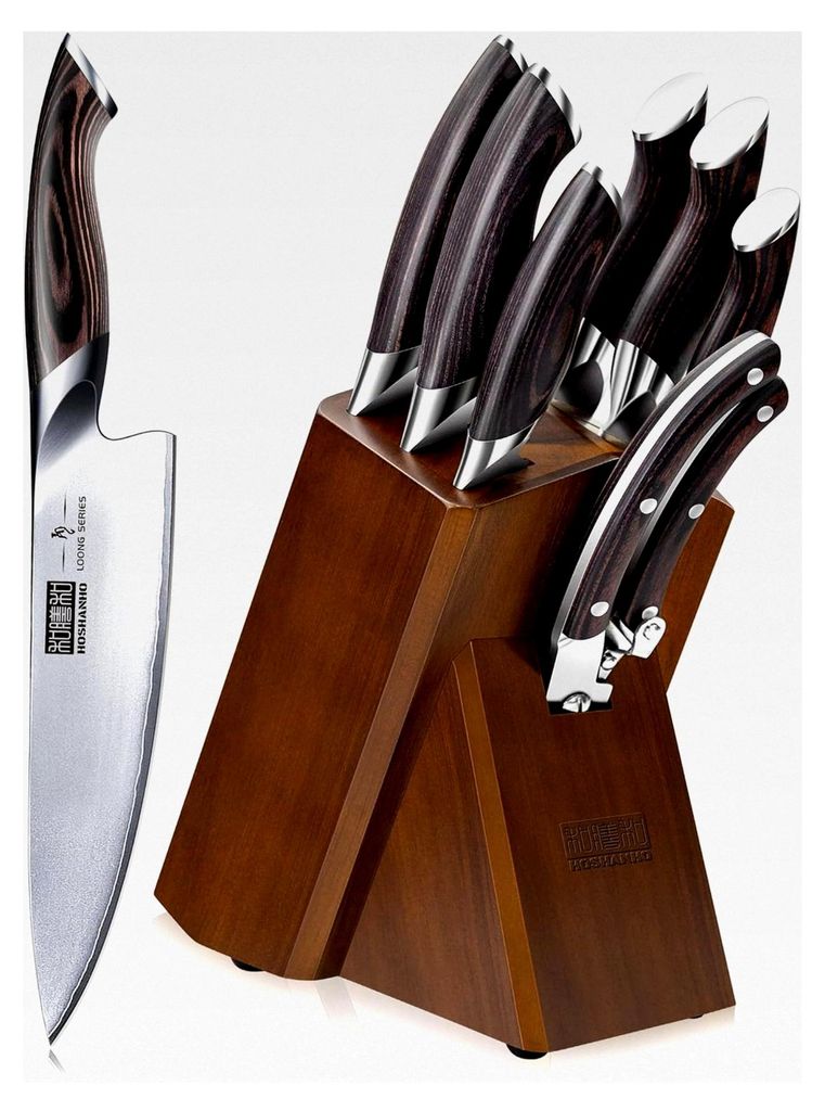 8-teiliges Messerblock Set, Profi Messerset mit Holzblock, Edelstahl Küchenmesser Set für die Küche