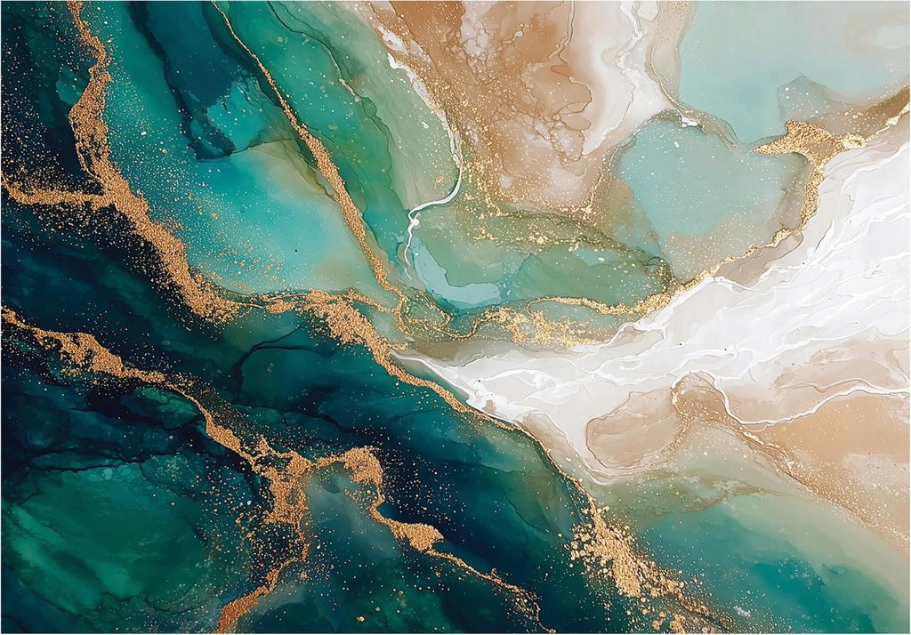 Fototapete Marmor Glamour Abstrakt - 400x280 cm - Vliestapete Wohnzimmer Schlafzimmer - Vlies Fototapete Grün - 16061VX8