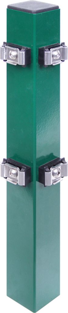 Eckpfosten Doppelstabmatten, grün RAL 6005 zum Einbetonieren Länge: 1200 mm für Mattenhöhe: 800 mm Pfostenstärke: 60 x 60 mm, inkl. Klemmlasch...