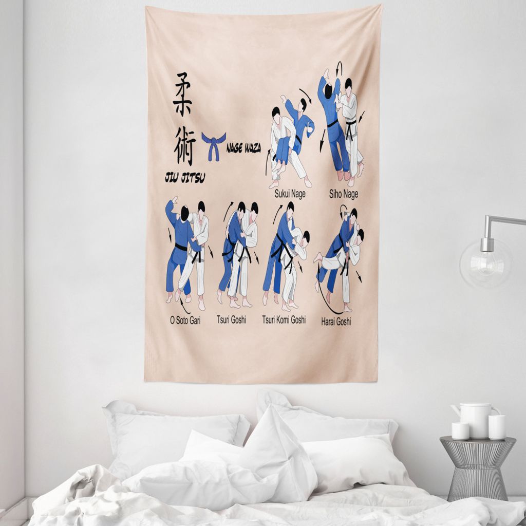 ABAKUHAUS Jiu Jitsu Wandteppich und Tagesdecke, Verteidigungstechniken aus Weiches Mikrofaser Stoff Waschbar ohne Verblassen Digitaldruck, 140 x 23...