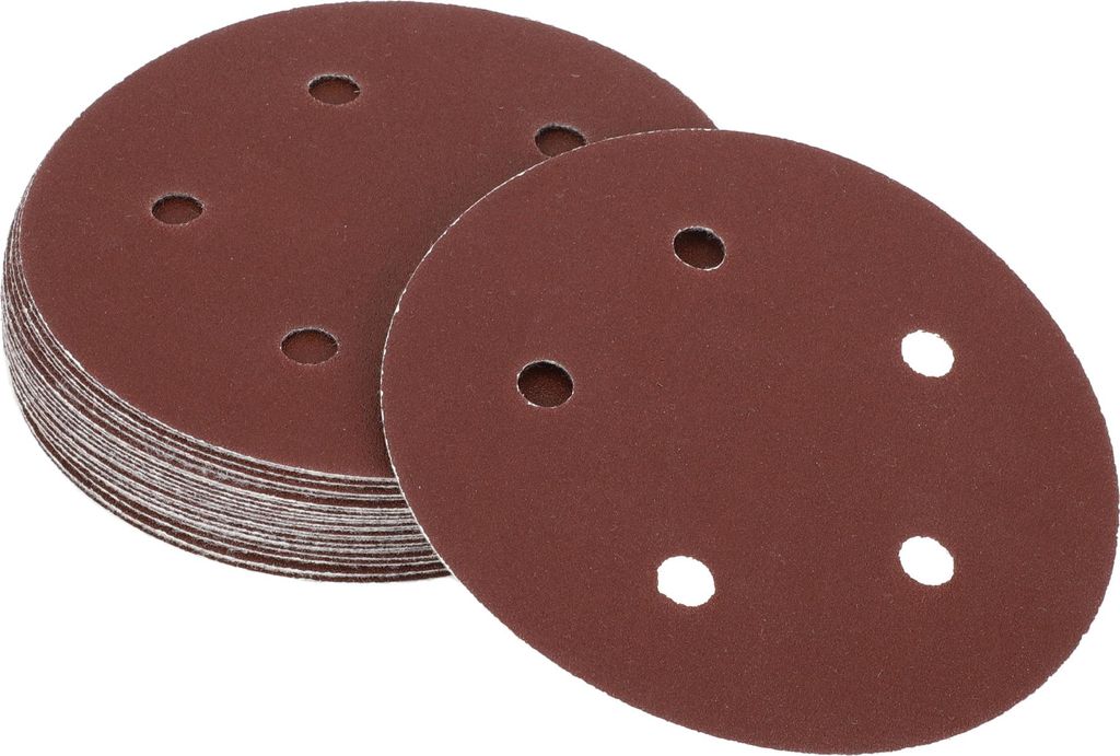25 Stk. Universal Schleifscheiben Rund 5" 5 Loch 150 Körnung Klett-Schleifpapier Rot Aluminiumoxid