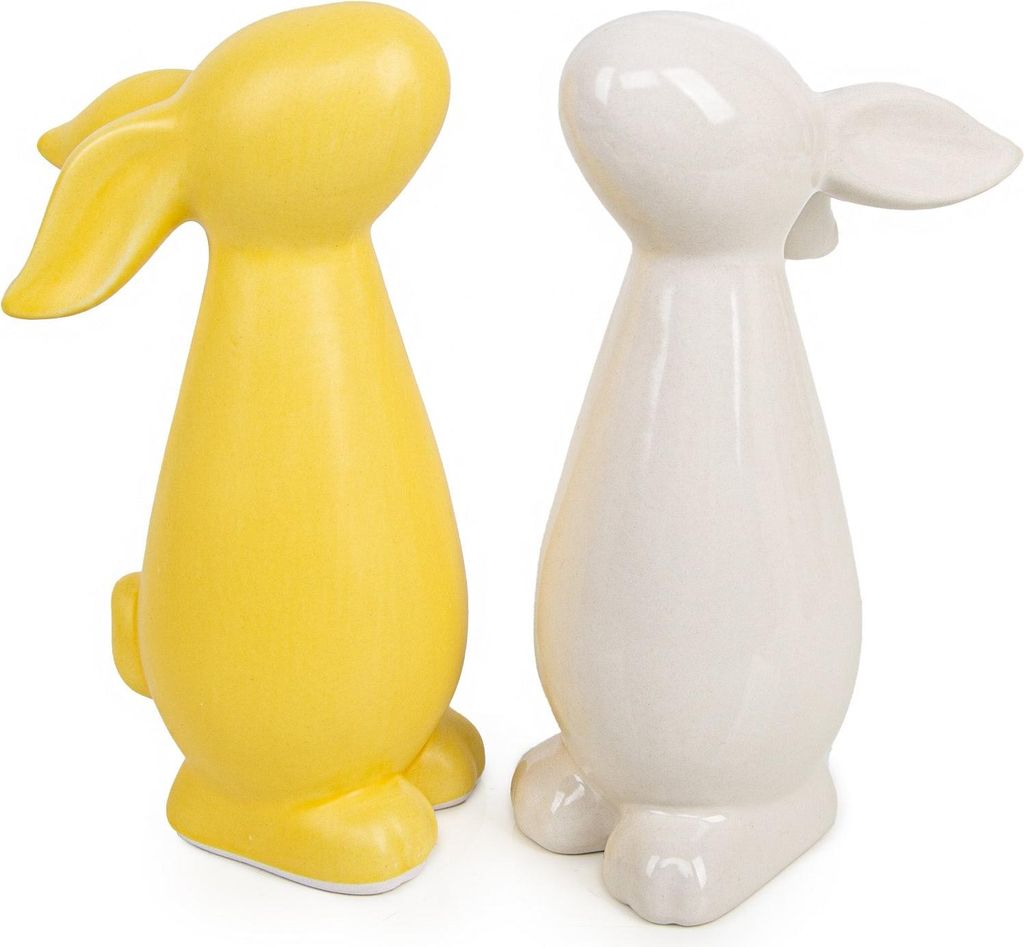 Logbuch-Verlag 2 Moderne Hasen Figuren gelb weiß minimalistische Ostern Deko zum Hinstellen Osterhase 17,5 cm