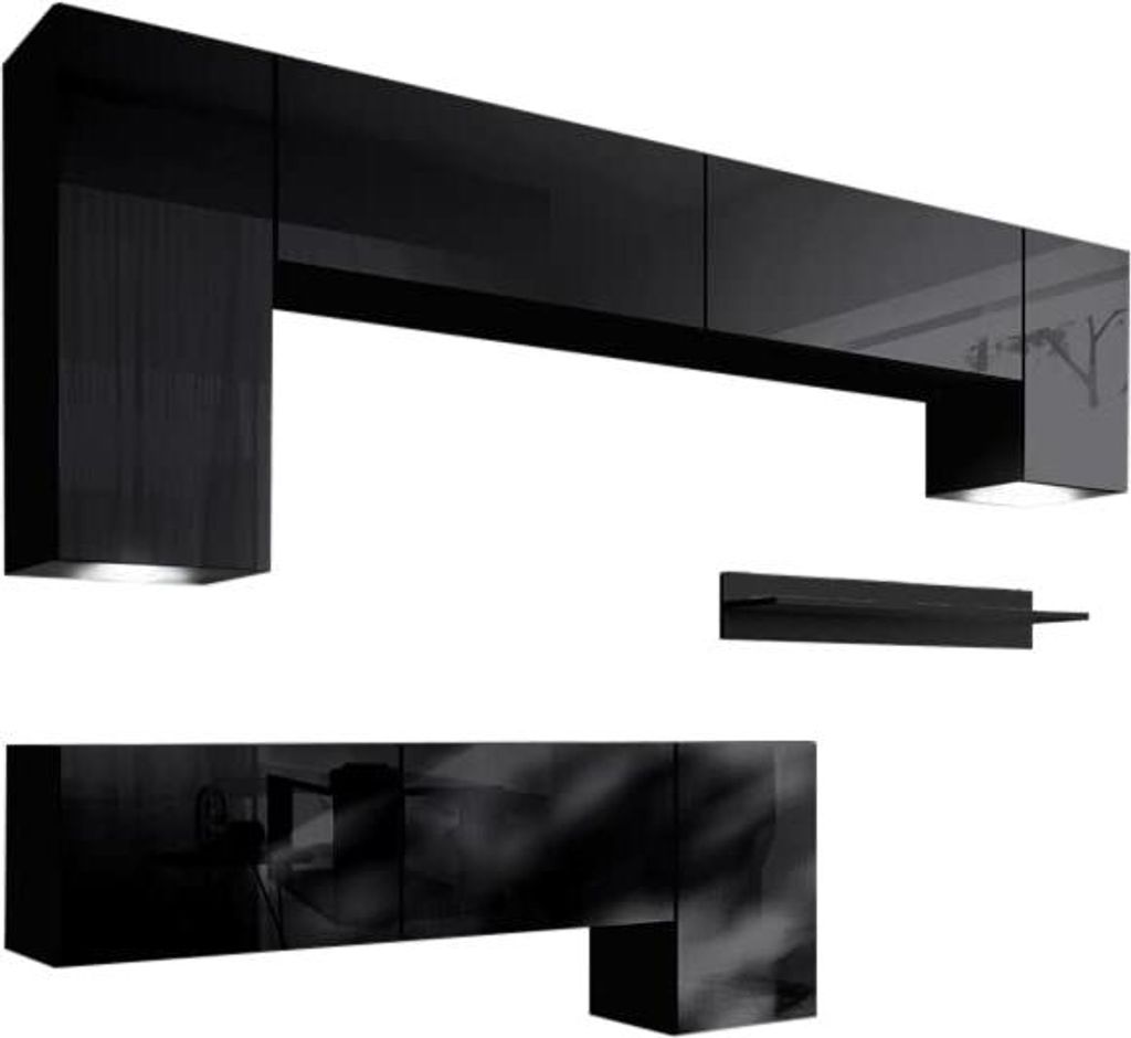 Furnitech Wohnwand Wohnzimmer - Hängend Wohnwand Modern - Regale und TV Schrank - Wohnzimmer Möbel ohne LED (Future C5/HG/B1 1A)