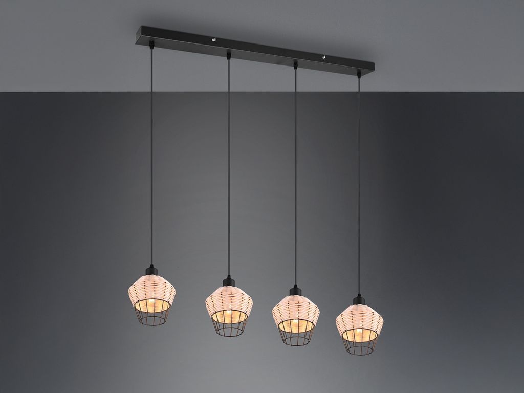 LED Balken Pendelleuchte Modern Boho Esstischlampe Küchenlampe schwarz 4 flammig