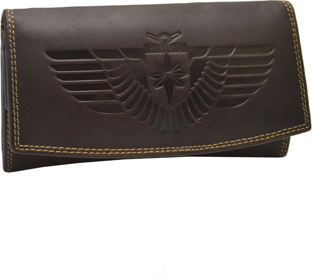 flevado RFID Schutz Große Leder Damengeldbörse Vintage mit Adler Motiv Biker braun