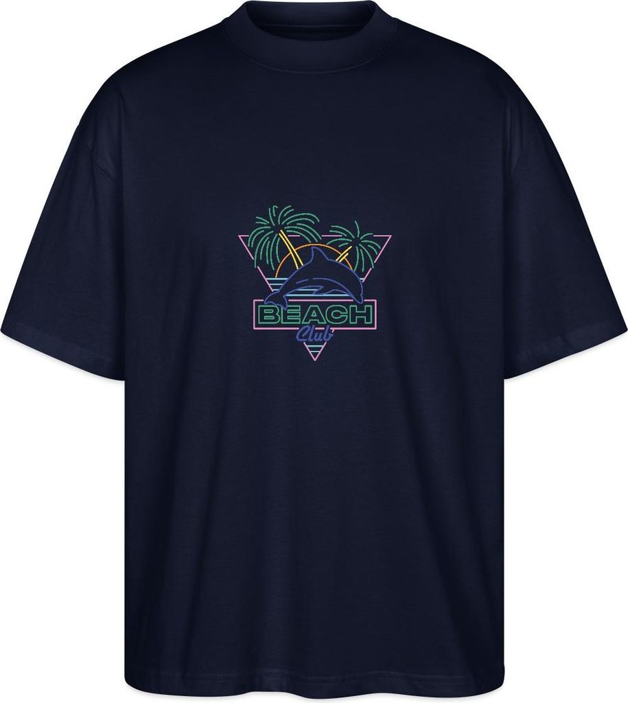 Spreadshirt Retro Beach Club Neon Sign Print Oversize Uni T-Shirt, M, Navy