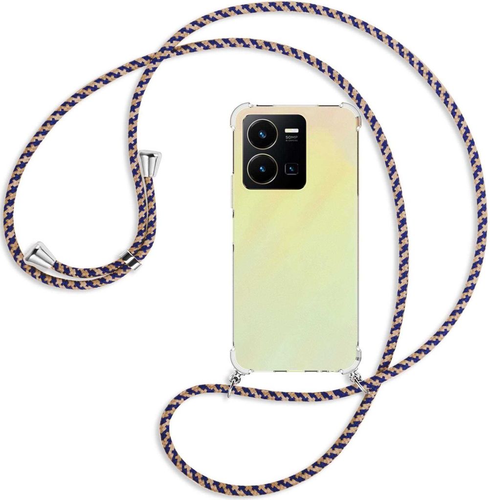 Handykette Backcover-Schutzhülle mit Band (Metall silberfarben) für vivo Y35 4G (6.58''), vivo Y22s - blau+beige