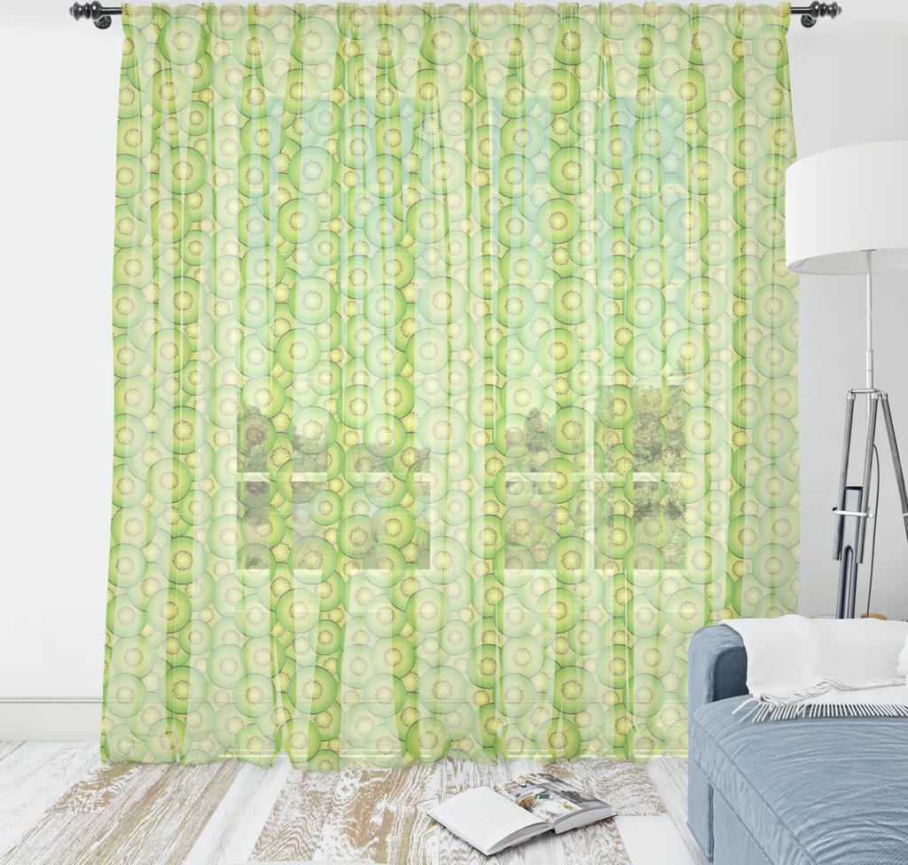 Tapisserie satinée pour masquer un mur nu : motif kiwi vert et jaune