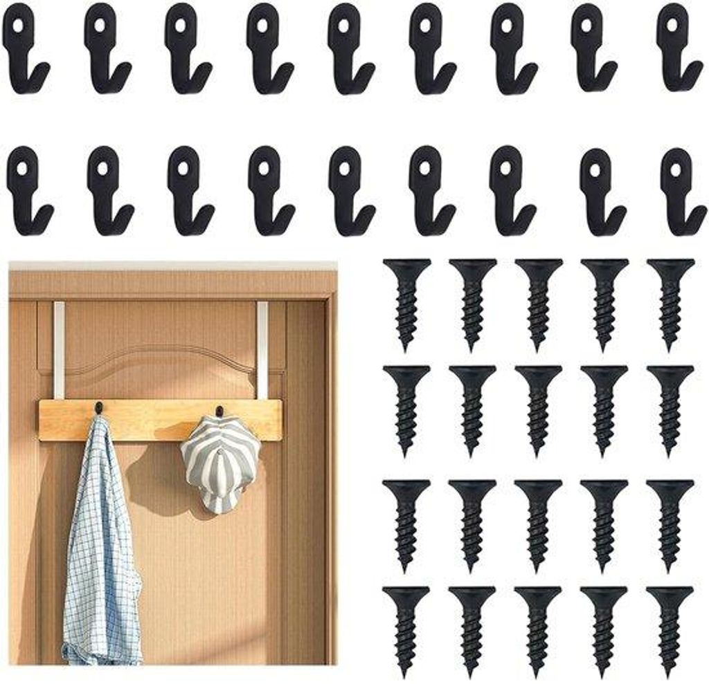 20 Stahl-Schraubengarnituren, schwarze Schraubenzierhaken, für Schlafzimmer, Badezimmer und Kleiderschrank