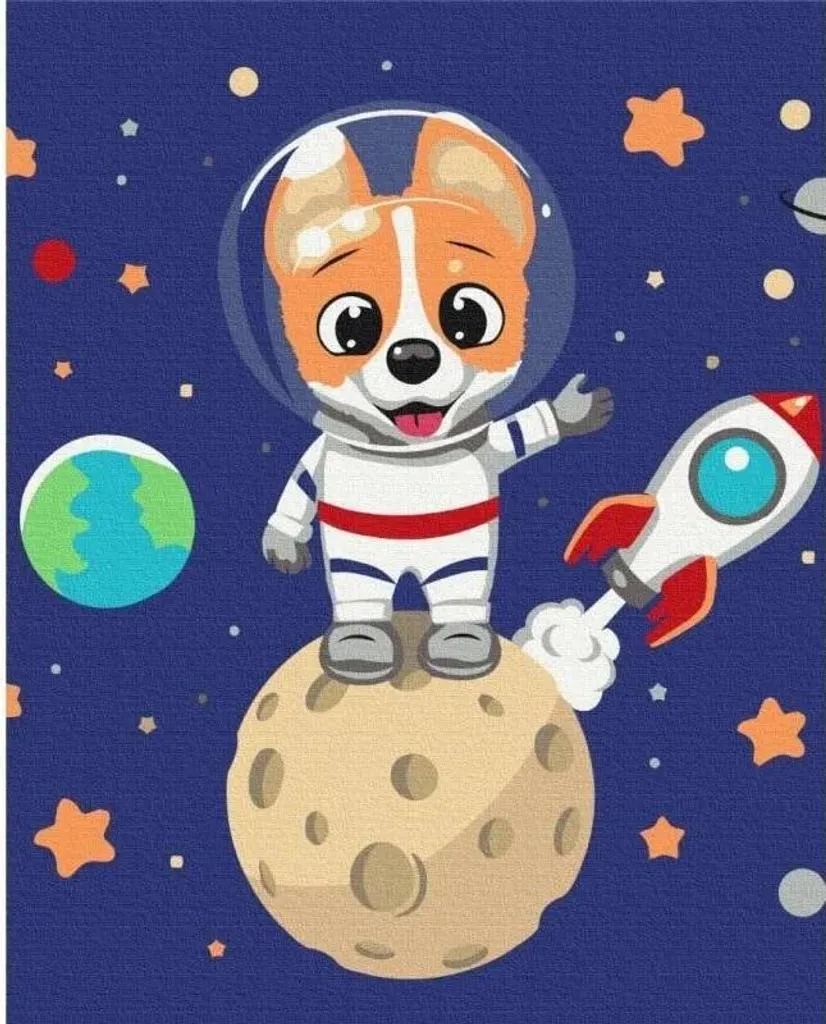 Kit Peinture par numéros Chien Astronaute - Toile lin 40x50 avec acrylique