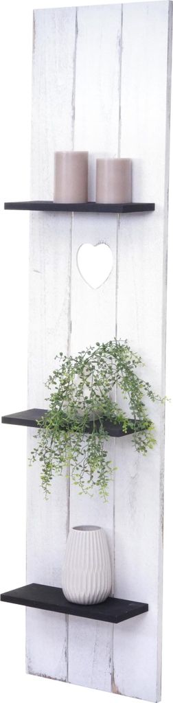 Wandregal MCW-C92, Wandpaneel Holzregal Regal, 3 Ebenen 150x33x13cm Massivholz Vintage weiß/dunkelgrau shabby