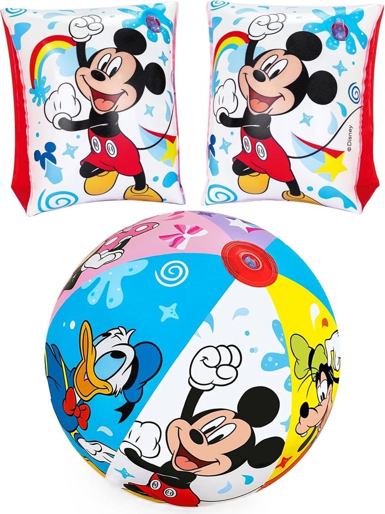 Bestway | Disney Junior - Schwimm- & Spielset | Wasserball 51 cm + Schwimmflügel Mickey Mouse | für Kinder 3–6 Jahre | aufblasbar | für Pool, ...