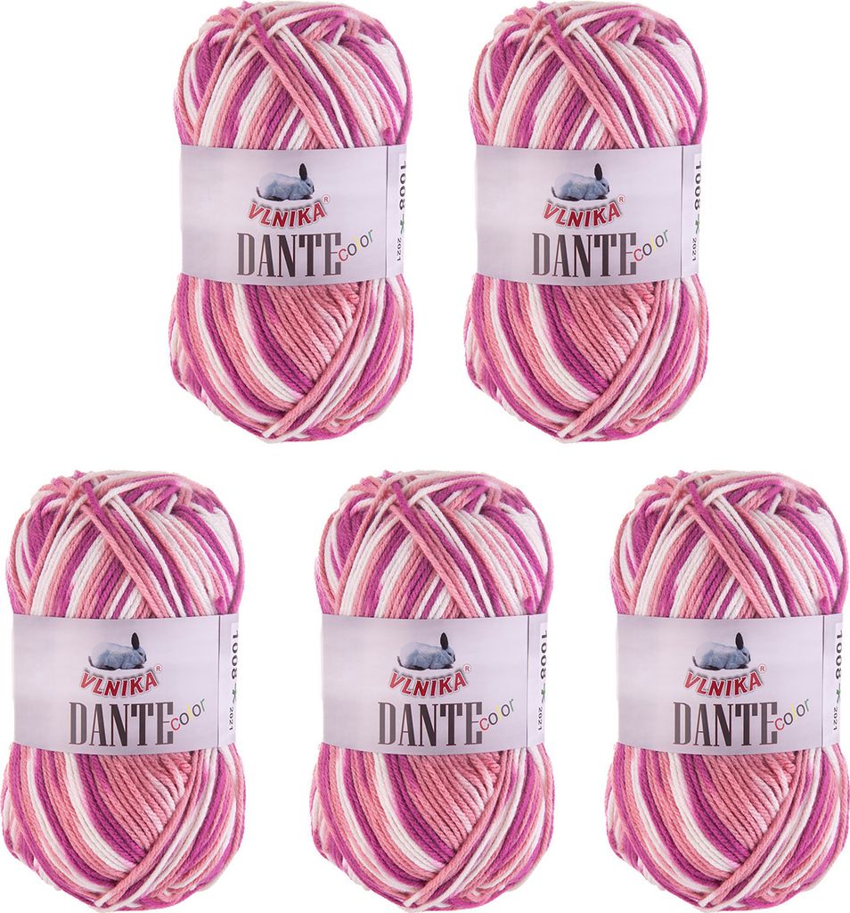 5 x 100g Strickgarn Dante Uni und Color Häkelgarn Handstrickgarn Wolle weich Farbwahl, Farbe:1008 weiß-altrosa-pink