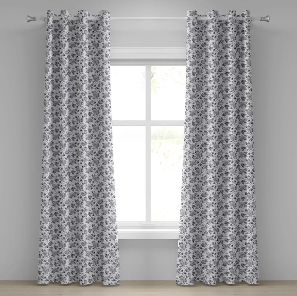 Rideau gris motif floral victorien en tissu graphique 280 x 245 cm