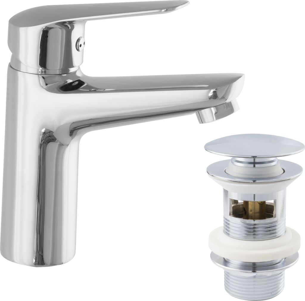 PaulGurkes Waschtischarmatur rund Einhandmischer mit Popup Excenter Überlauf