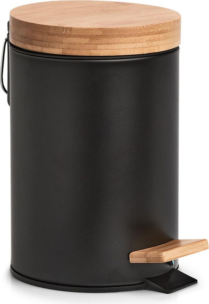 Kosmetikeimer aus Metall mit Bambusdeckel, schwarz, 3 Liter