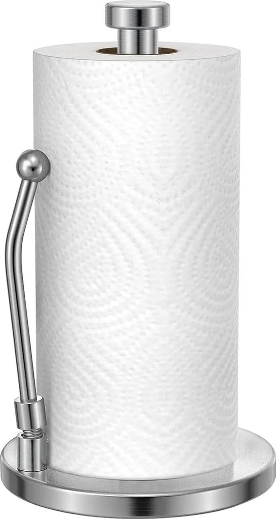 Porte-essuie-tout en métal argenté avec système de découpe d'une main