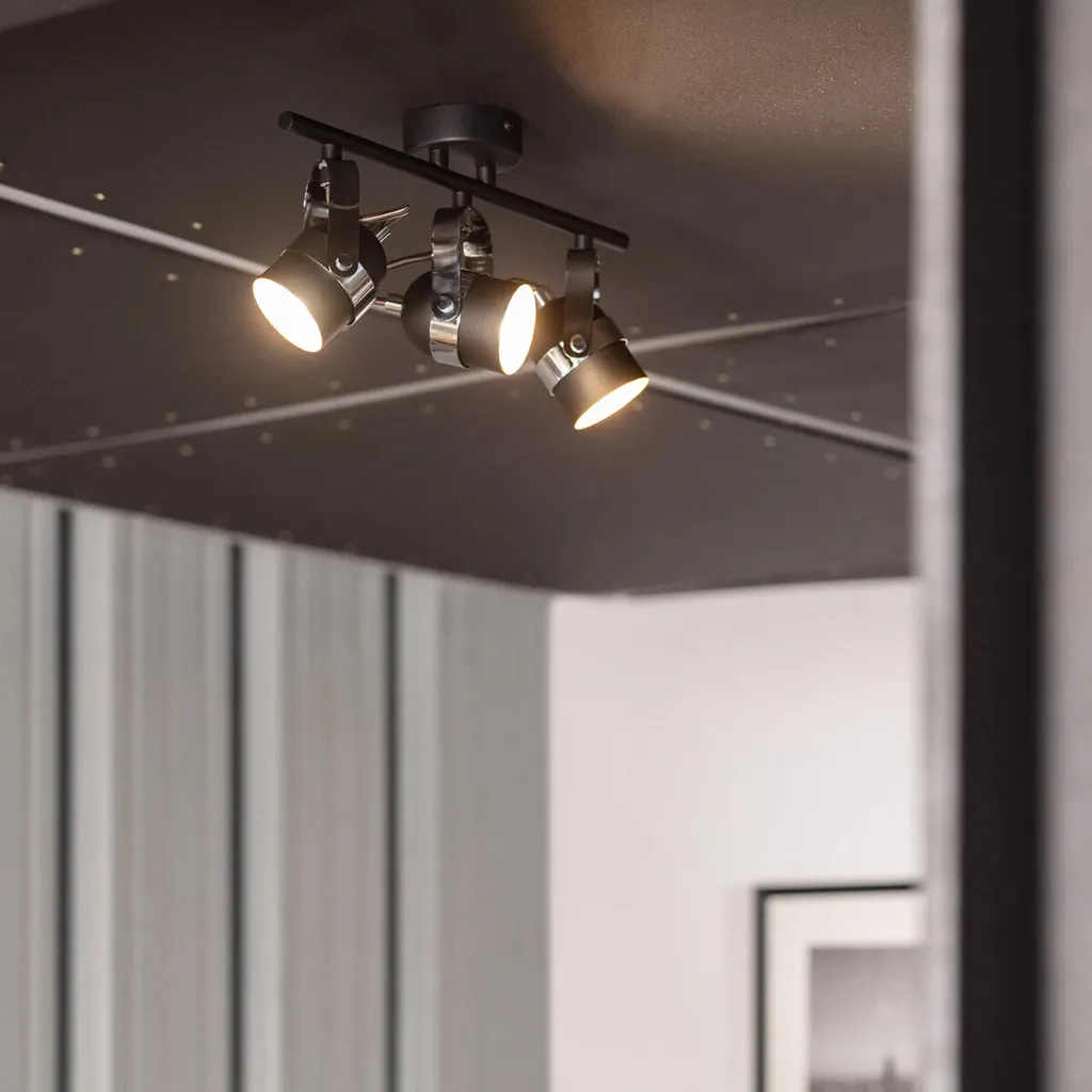 Plafonnier 3 Spots orientables, Noir et Chrome, Solution Eclairage Abruzzo