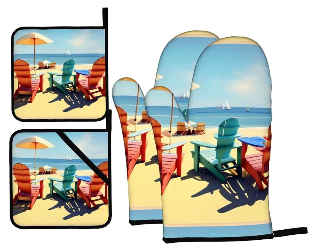 Ofenhandschuhe und Topflappen-Set, hitzebeständig und rutschfest, 4 Stück, für Backen, Grillen und mehr