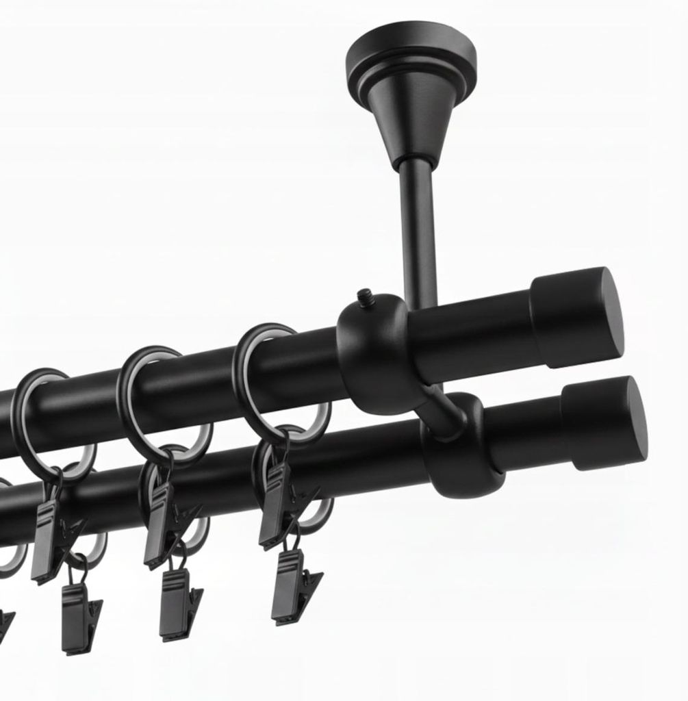 2-läufig 180 cm Doppelte Decken-Gardinenstange Metall 19 mm Produktbild 