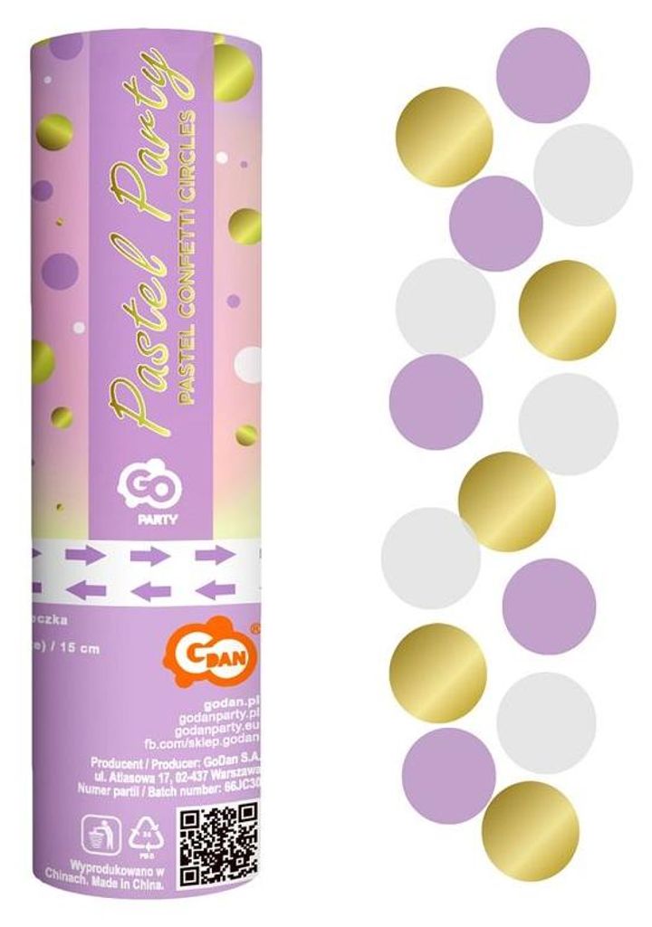 Konfetti pneumatyczne kółka liliowe, złote, białe 15 cm Zdjęcie produktu 