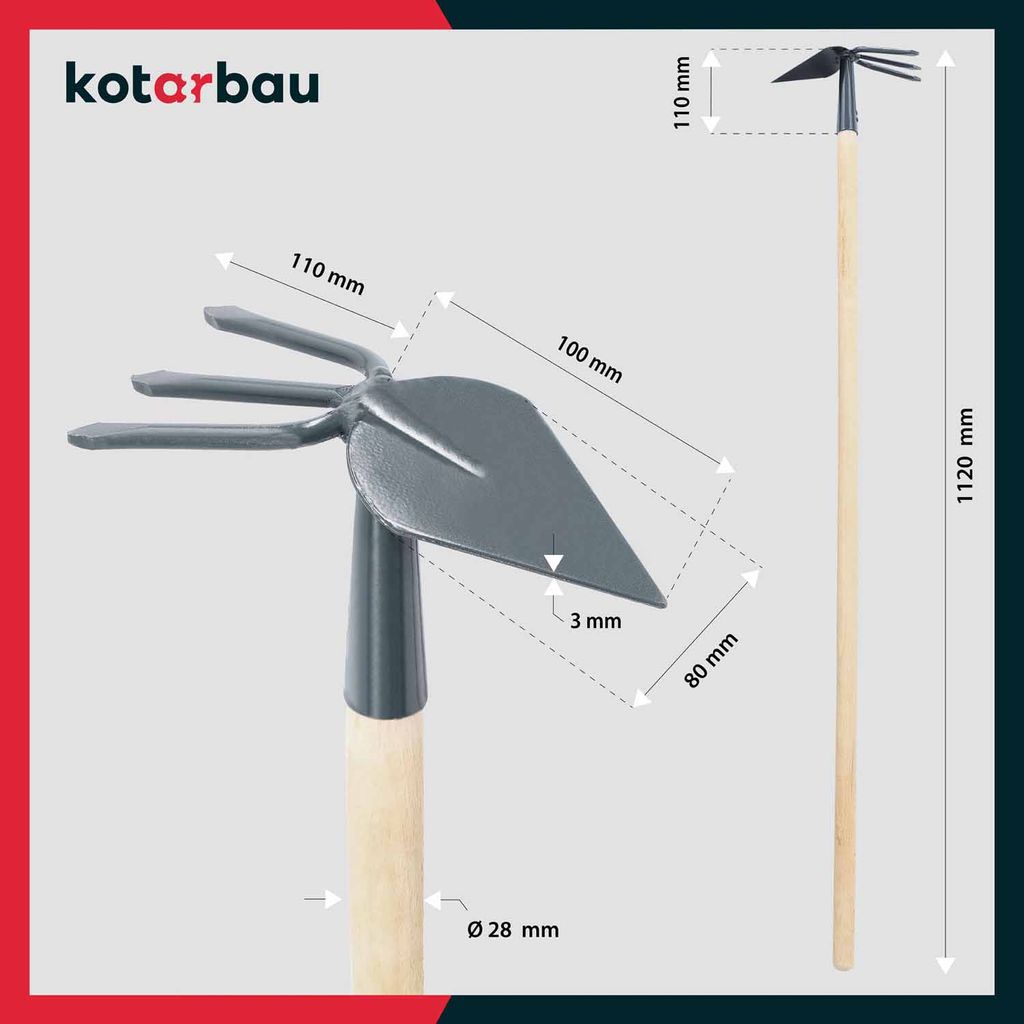 Zappa Da Giardino KOTARBAU Con Lama Acciaio 210mm E Manico Legno 120cm - Attrezzo Professionale Per Lavori Di Precisione