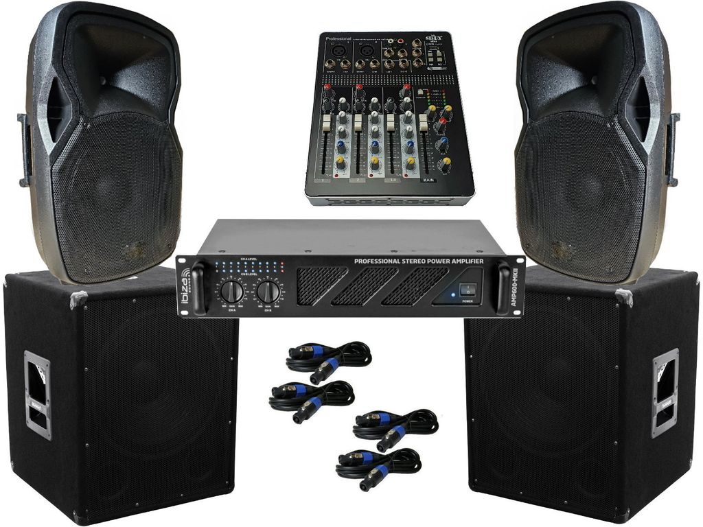 DJ PA Anlage 3600 Watt 38 cm Box Bass USB Musiker Mischpult 15" Subwoofer Kabel