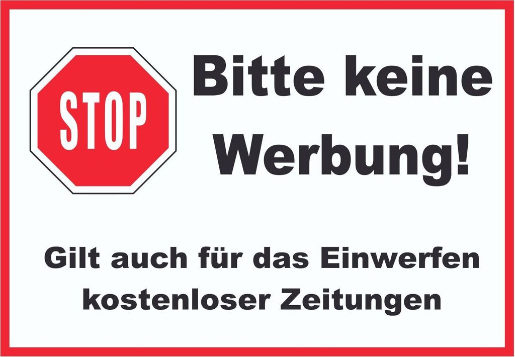 Stop Bitte keine Werbung Schild A1 Rückseite selbstklebend