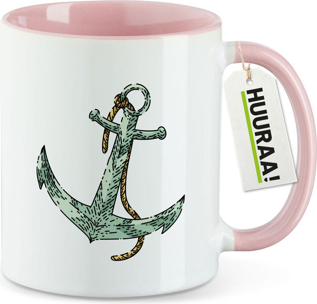 Huuraa Kaffeetasse Anker Anchor 330ml Rosa Keramik Kaffeebecher Geschenkidee