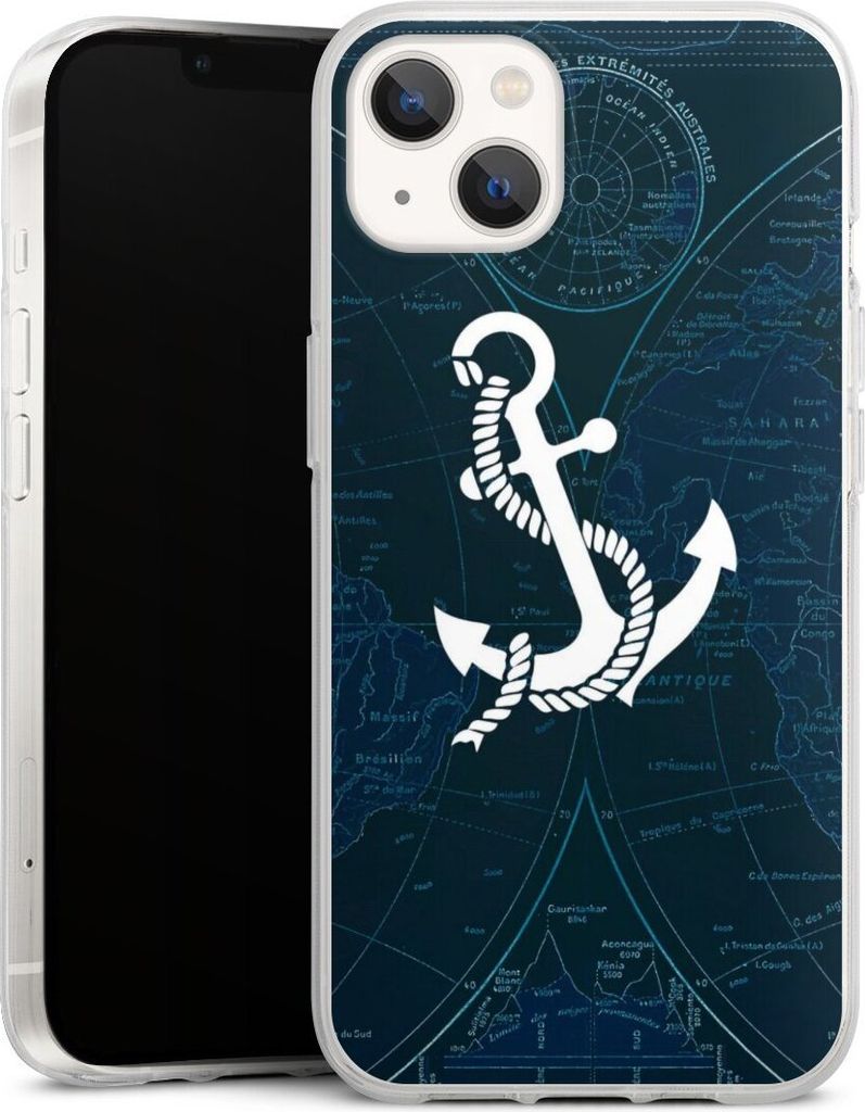 DeinDesign Handyhülle für Apple iPhone 13 Silikon Hülle Case Smartphone Schutzhülle Anker Landkarte Segeln