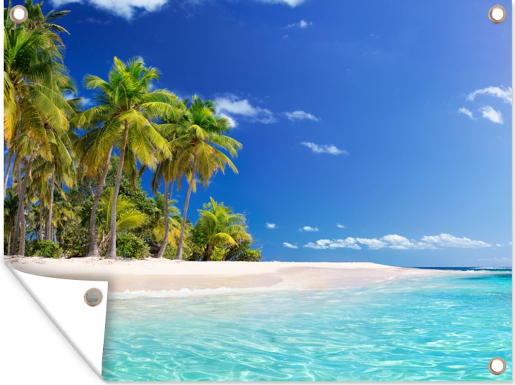 MuchoWow 120x90 cm Outdoor-Poster Gartendeko Sichtschutz Garten Poster für den Garten Strand - Meer - Palme - Sonne - Sommer