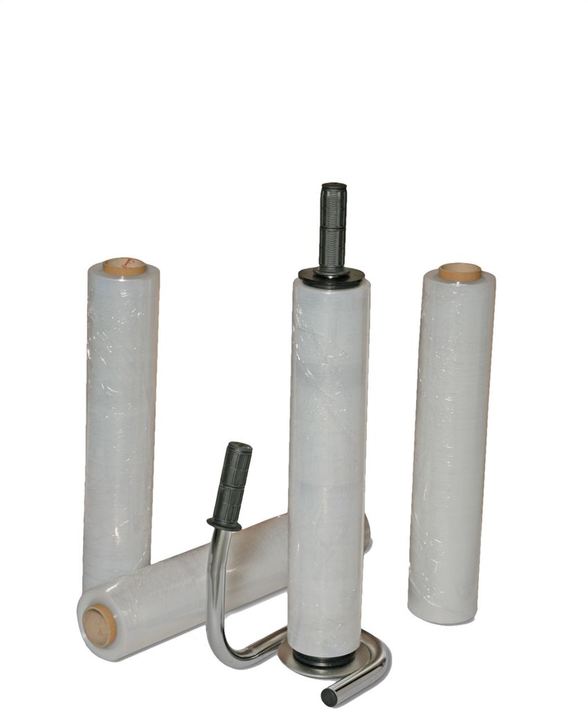 GEWA Abroller Stretchfolie Handabroller Wickelfolie Umzugsfolie Folienabroller Chrom Abroller chrom mit 4 Rollen 23μm