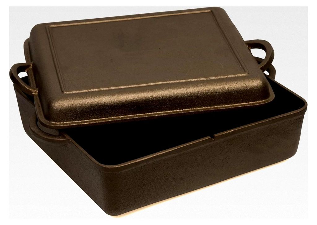 Pott & Flamme handpolierter Gusseisen-Bräter 10,8 Liter | Deckel als Grillpfanne | für alle Herdarten | auch Induktion