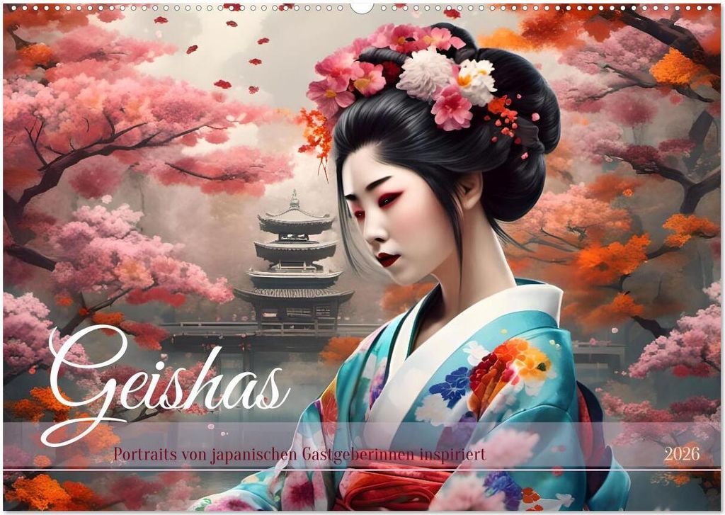 Geishas Portraits von japanischen Gastgeberinnen inspiriert (Wandkalender 2026 DIN A2 quer), CALVENDO Monatskalender