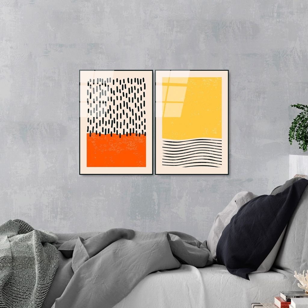 Wallity, UV-933 - 45 x 65, Dekoratives Gemälde aus gehärtetem Glas (2 Stück), Mehrfarbig, 100 % gehärtetes Glas, 45 x 65 cm